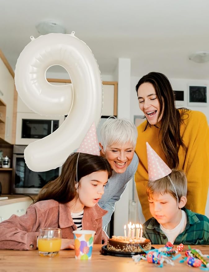 Number 9 Balloons - 40 Inch Cream Number Balloons Giant Light Cream balloon Big Foil balloon for Birthday Anniversary Baby Shower Party Decorations