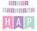 Andaz Press Hanging Pennant Banner Party Decorations, Pink, Lavender, Seafoam Mint Green, Happy Birthday, 1-Pack, Approx. 5-Feet, Rainbow Unicorn Girl's Party Themed Decor