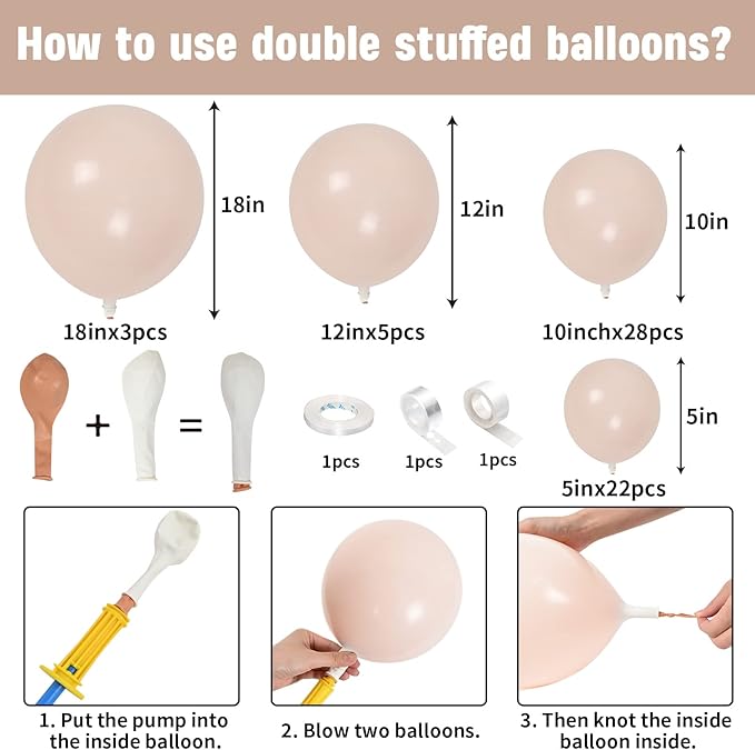 Double Stuffed Blush Balloons Cream Balloon Different Sizes 18 12 10 5inch Nude Balloon Garland Arch Pastel Pale Pink Peach Beige Latex Balloons for Birthday Decoration Wedding Bridal Bachelorette