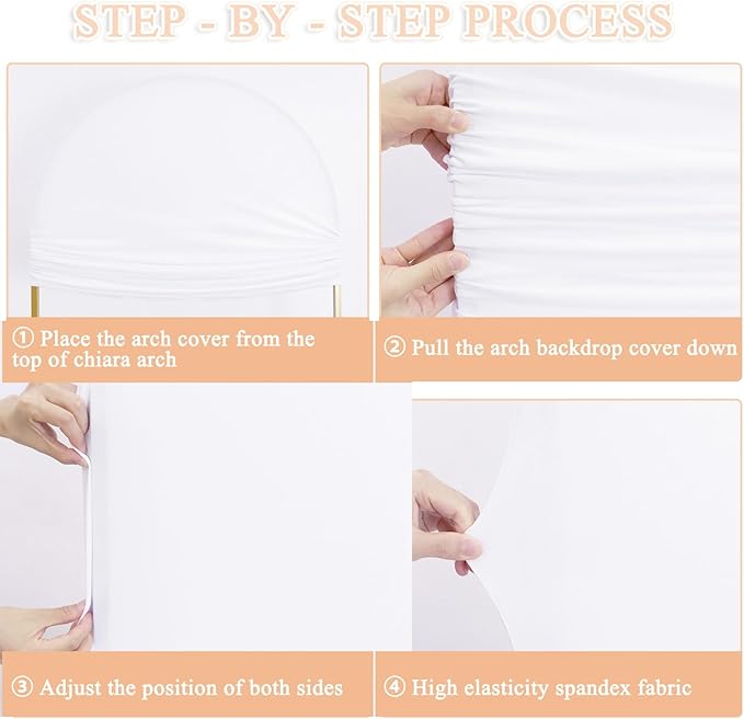 Set of 2 Wedding Arch Cover 7.2ft 6ft White Arch Cover Chiara Backdrop Cover Spandex Fitted Arch Stand Cover Balloon Arch Covers Stretchy Backdrop for Baby Shower Party Ceremony Decoration