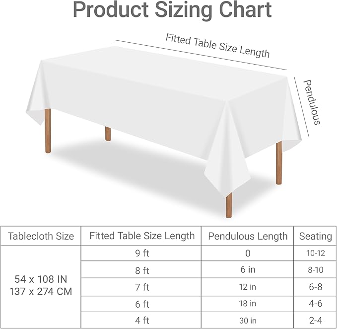 MRJ 4 Pack White Plastic Table Cloth 54 x 108 Inch Disposable Rectangle Waterproof Table Cover for Birthday Baby Shower Wedding