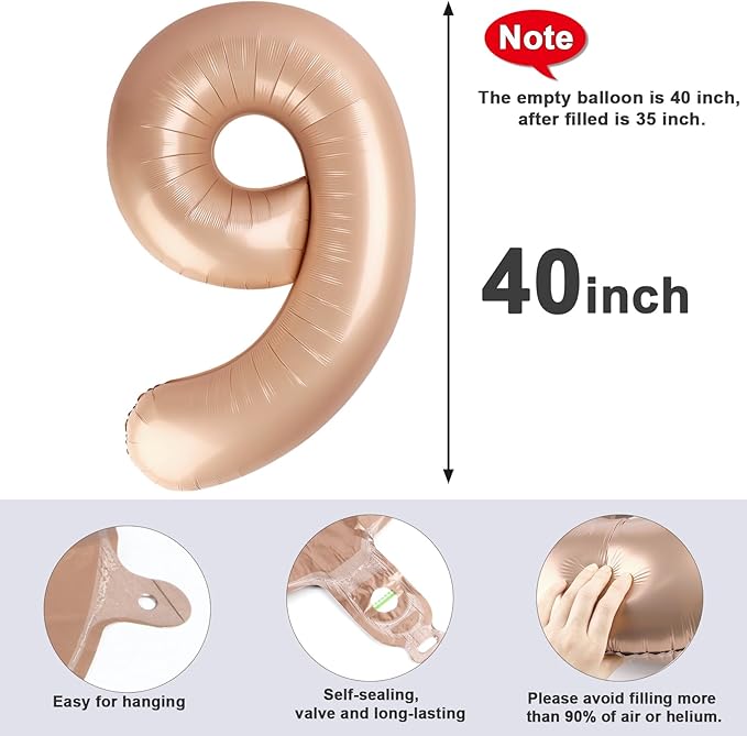 40 Inch Light Brown Numbers 9 Balloon, Balloons Decorations for 9 19 90 Birthday Party, Engagement, Wedding, Graduations, Photo Shoot Supplies