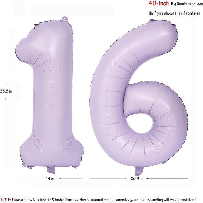 40 In Matte Purple Number Balloons Helium Foil Mylar Balloon Birthday Party banquet Decoration Digital 16