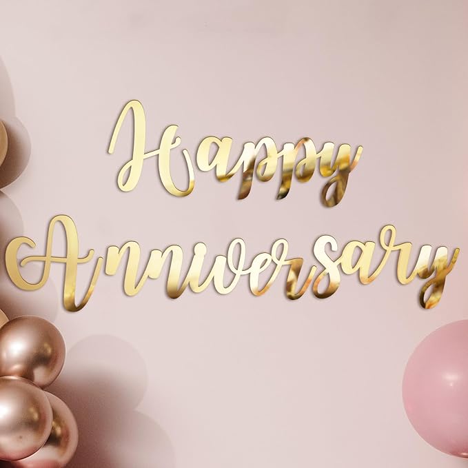 Frienda Happy Anniversary Sign Gold Mirror Acrylic Backdrop Decal Sign for Wedding Anniversary Birthday Party Decoration, Peel off The Acrylic Film
