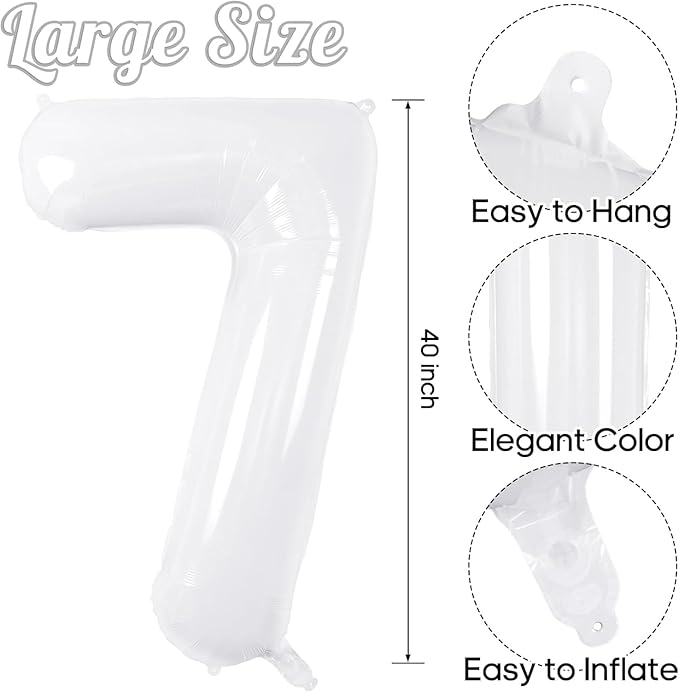 White Number Balloons 40 Inch Helium Mylar Number 7 Balloon for Birthday Party Anniversary Decoration (White, 7)
