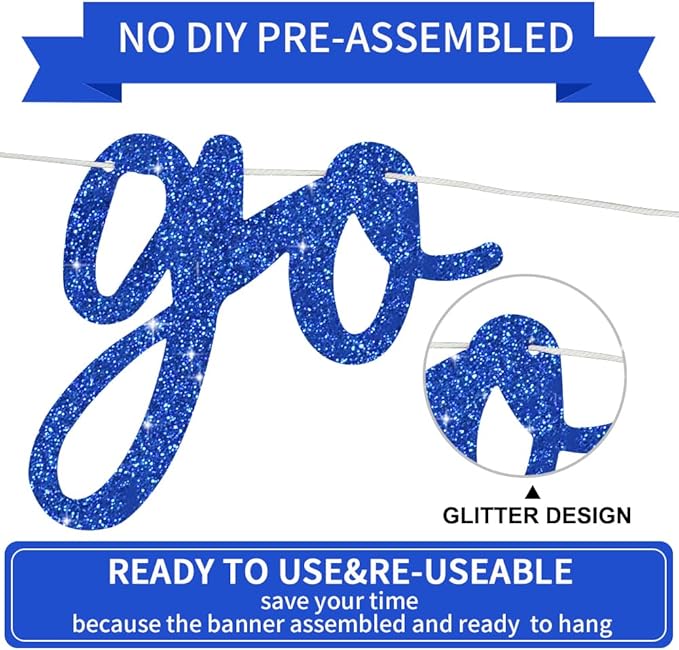 BEISHIDA Go Shawty It's Your Birthday Banner NO DIY Hip Hop Theme Happy Birthday Banner Pre-Strung Rap Theme Happy Birthday Sign for Man Women birthday Party Supply Glitter Blue