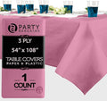 PARTY BARGAINS Disposable Table Covers, 54 x 108 Inch, Pink, 3-Ply Paper & Plastic Spill-Resistant Party Tablecloths, 1 Pack
