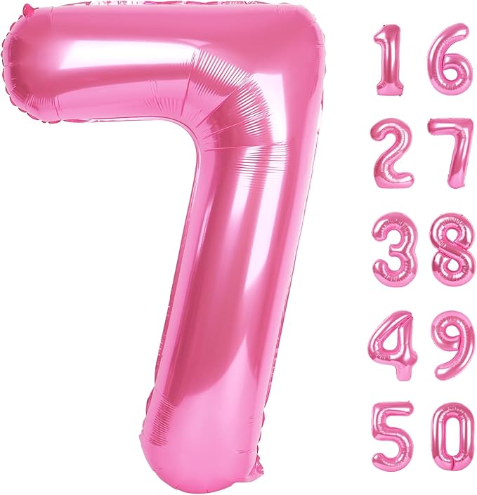 Pink Number 7 Balloon 40 Inch,Jumbo Giant Mylar Pink Number 7,Big Large Foil Helium Number Balloons, Balloons for 17 27 Birthday Party Decorations Supplies Anniversary Celebration