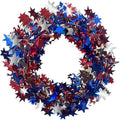 PMU 75 Ft Patriotic Star Garlands with Wire, Shiny Metallic Garland for 4th of July, National Day, Independence Day, Red,Silver and Blue (3pc-25Ft Each)