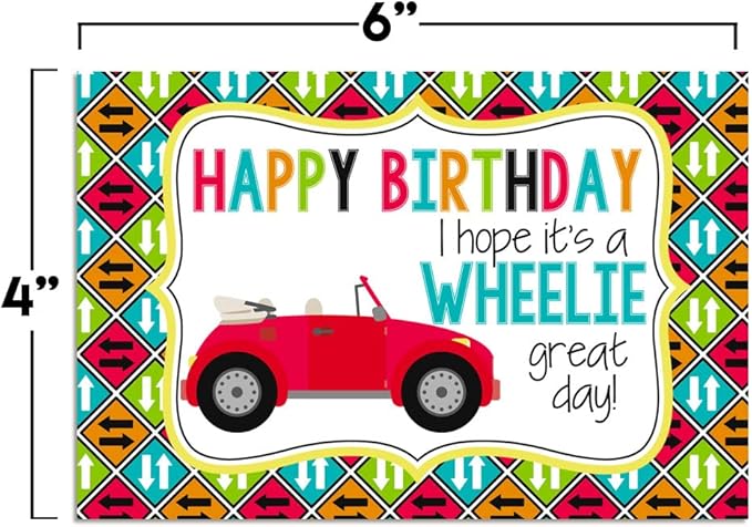 WHEELIE Great Car Birthday Pun Themed Single (1) All Occasion Blank Birthday Card To Send To Friends & Family, 4"x 6" (when folded) Fill In Greeting Note Card by AmandaCreation