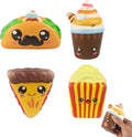 4 Pcs Slow Rising Food Toys for Kids, Kawaii Foam Squishy Toys in Taco Hamburger Coffee Cup Pizza Stress Relief Squeeze Toy for Holiday Carnival Goodie Bag Stuffers