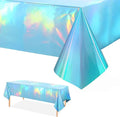 3-Pack Blue Iridescent Tablecloths, Holographic Glittering Foil Disposable Tablecloths, 54 Inches x 108 Inches, Suitable for Birthday, Wedding, and Holiday Party Decorations