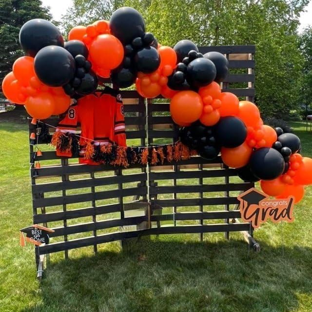 Black and Orange Balloon Arch Kit, 100pcs Orange and Black Balloon Arch Kit with Different Sizes 18/12/10/5 inch Latex Balloons for Halloween Anniversary Construction Theme Birthday Party Decorations