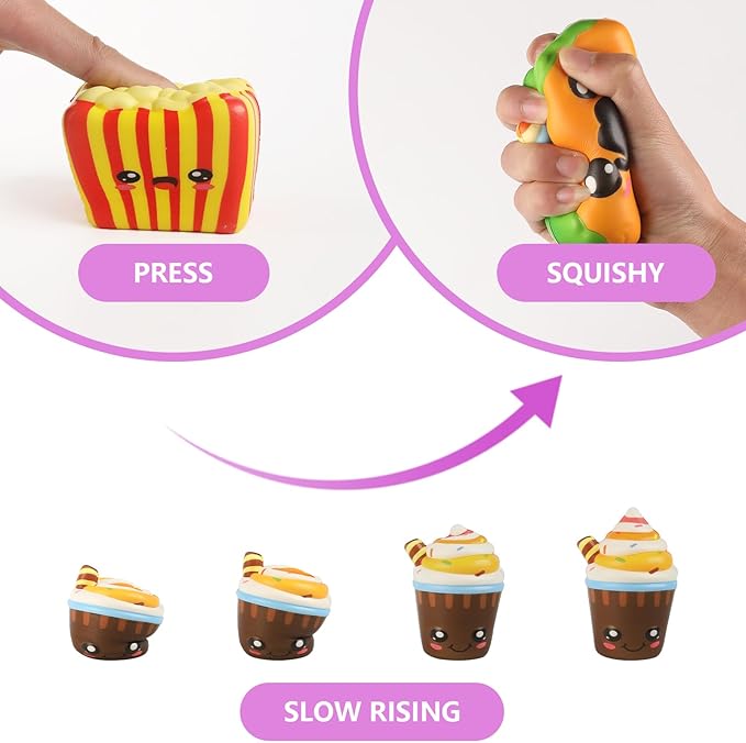 4 Pcs Slow Rising Food Toys for Kids, Kawaii Foam Squishy Toys in Taco Hamburger Coffee Cup Pizza Stress Relief Squeeze Toy for Holiday Carnival Goodie Bag Stuffers