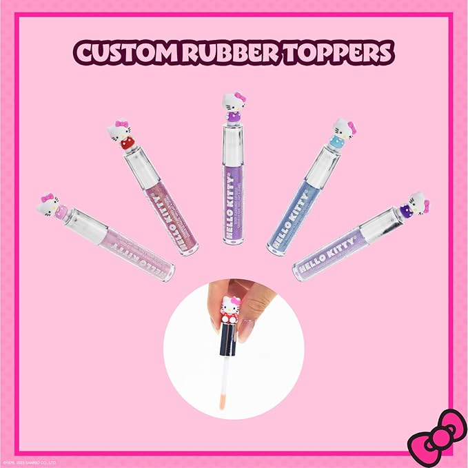 Hello Kitty 5 Pc Plant Based, Moisturizing Lip Gloss Makeup Set for Girls Kids Toddlers, Perfect for Parties Sleepovers Makeovers Birthday Gift for Girls 3 Yrs+ by Townley Girl