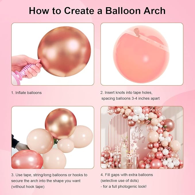 147PCS Rose Gold Balloon Garland Arch Kit, Pearl Rose Gold Metallic White Nude Balloons with Confetti for Wedding Bridal Shower Princess Party Girl Birthday Baby Shower Decorations