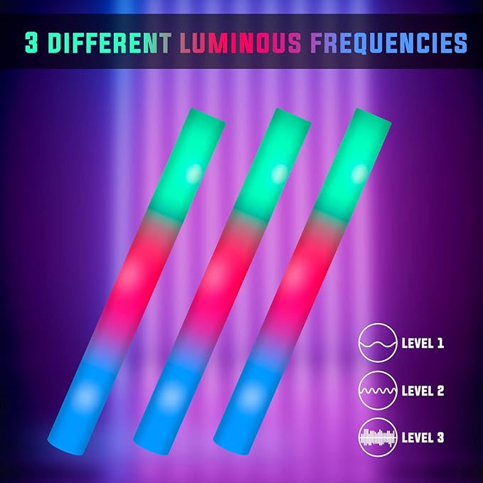 200 PCS LED Foam Sticks, Bulk Glow Sticks, Foam Glow Sticks for Wedding with 3 Modes Colorful Flashing, Glow in the Dark Party Supplies for Wedding, Raves, Concert, Sporting Events