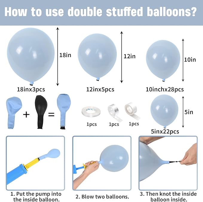 Dusty Blue Balloons Different Sizes Double Stuffed Balloon Garland 18 12 10 5inch Latex Slate Balloon Pastel Blue Balloon Arch Kit for Neutral Birthday Party Decoration Baby Shower