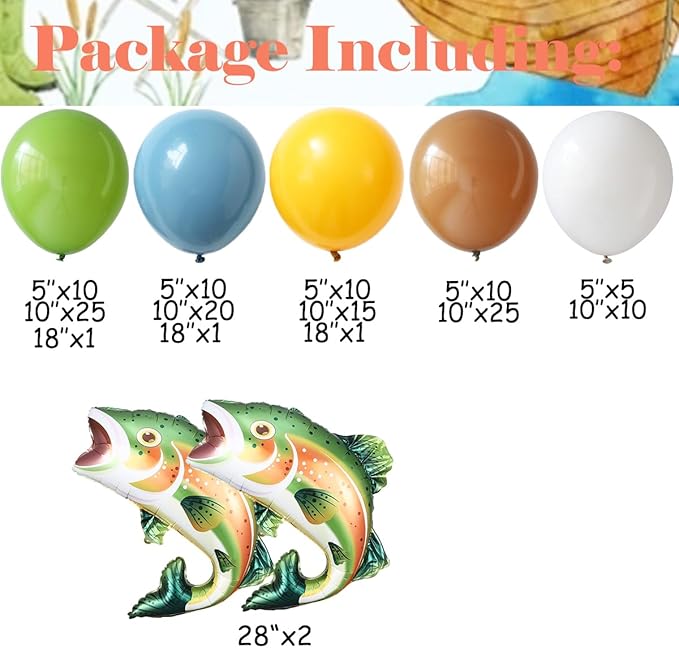 Fishing Birthday Party Decorations 155PCS Fishing Balloon Arch Garland Kit with Rainbow Trout Fish Balloon for Ofishally One Fisherman Birthday Fish Themed Baby Shower Party Decoration