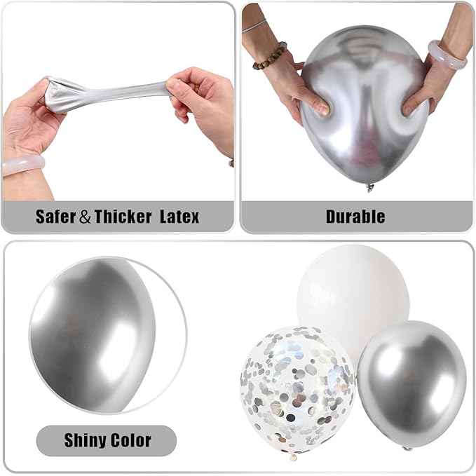 Disco Ball Arch Kit, White and Silver Balloon Garland With 22 Inches 4D Metallic Silver Mirror Balls, Confetti Balloons for Disco Party Decorations Halloween 80s 70s Decor Ornament