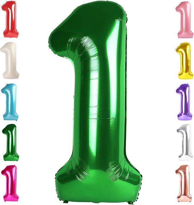 Number Balloons 1, 40 Inch One Balloons for 1st Birthday Girls Boys 1 11 21 Party Decorations Baby Shower Photo Shoot, Dark Green 1 Balloon for Anniversary Wedding