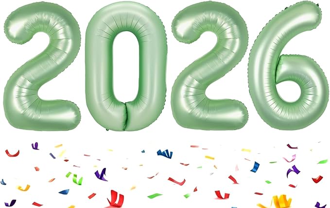 40 Inch Sage Green Balloons 2026, New Years Eve Decorations Foil Balloons 2026 Set, Green Class of 2026 Balloons Party Supplies