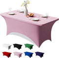 Trlyc 1 Pack 8FT Spandex Table Cloth - 96 x 30 Inch Rectangular Stretch Tablecloth, Wrinkle Resistant Scretch Table Cover for Wedding, Party, Banquet, Picnic, Outdoor Decoration (1Pcs,Pink)
