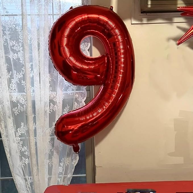 40 Inch Red Number Balloon 9, Large Number Foil Balloons Mylar for Girl Boy Birthday Party Celebration Decorations Supplies, Digital Balloons for Wedding Anniversary Events Decorations