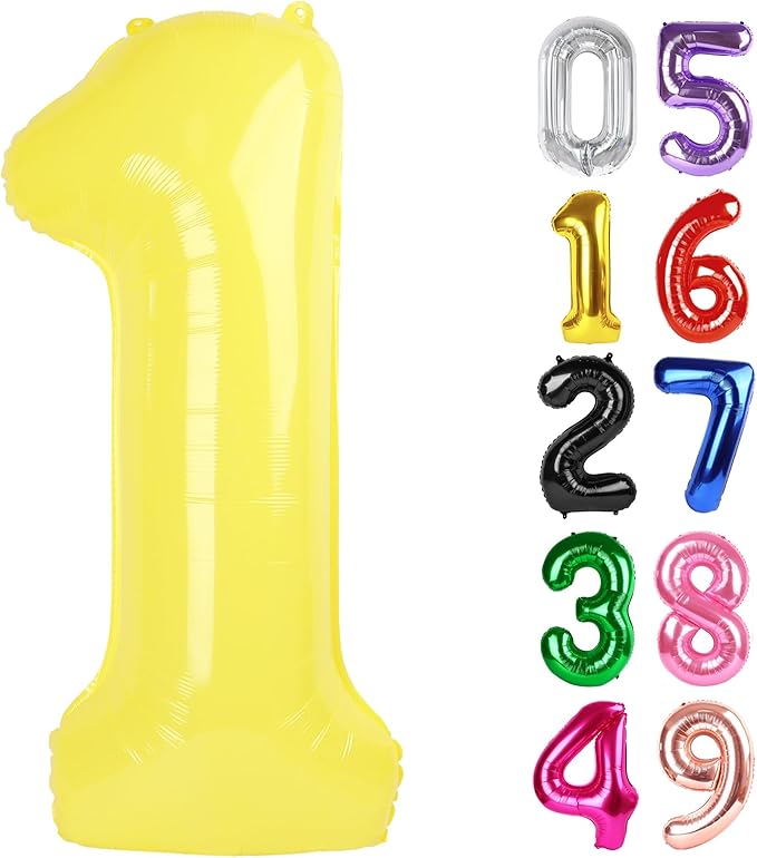 Yellow Number 1 Balloon 40 Inch, 1st Birthday Balloon for Baby Boy Girl Toddler First Birthday Decorations, Shiny Yellow Party Supplies