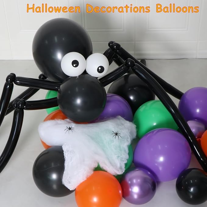 Halloween Spider Web Arch Kit - 136 Pcs Boo Banner Balloons, Spider & Confetti, Indoor/Outdoor Decor