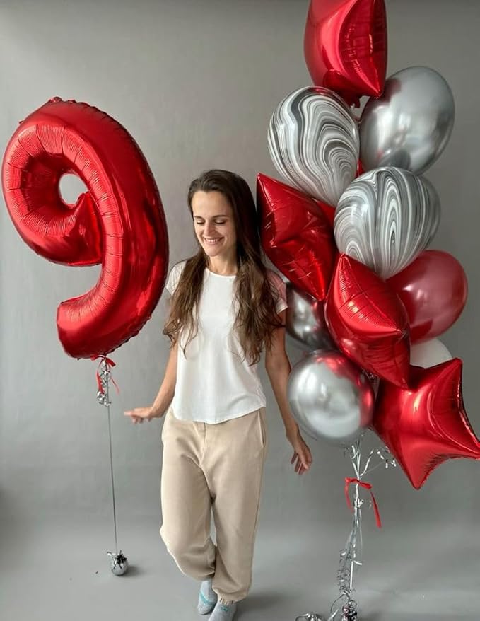 Number 16 Balloons, 40 Inch Balloons for Woman Man 16th Red Birthday Party Decoration, Foil Number Ballon for 16, 61 Valentine's Day, Anniversary, Bridal Shower, Graduation