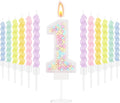 MTLEE Number 1 Birthday Candle with 12 Pcs Spiral Candles for Girls Macaron Pastel Rainbow Unicorn Pink Cake Topper for Sweet Theme Party Decoration