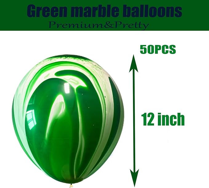 Green Marble Balloons Marbled Agate Latex 12 Inch 50 PCS Swirl Balloons for Tie Dye Party Chrismas Decoration Summer Jungle Rain Forest Themed Event