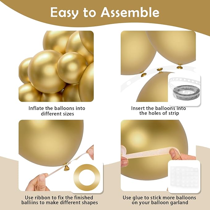 129 Pcs Gold Balloons Garland Arch Kit Different Sizes Metallic Gold Balloons for Birthday, Graduation, Anniversary Party Decoration