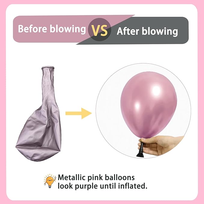 Pink Balloons Metallic Hot Pink Balloon,60Pcs 12Inch Chrome Light Pearl Pink Balloons for Princess Girl Birthday Gender Reveal Bridal Shower Valentine's Day Party Decorations