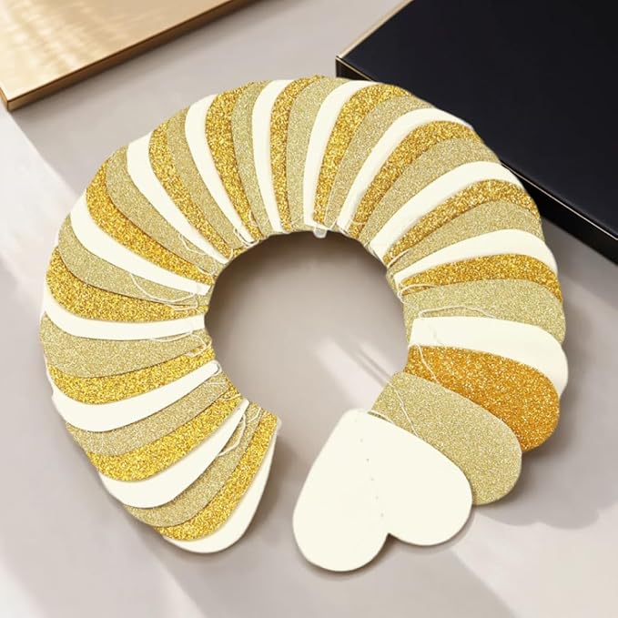 White and Gold Heart Garland Hanging Decorations, 52 Feet, Hanging Streamers for Christmas Party, Wedding, Birthday Parties, Graduations Parties, Valentine, Bridal Showersal (Gold-White Heart)