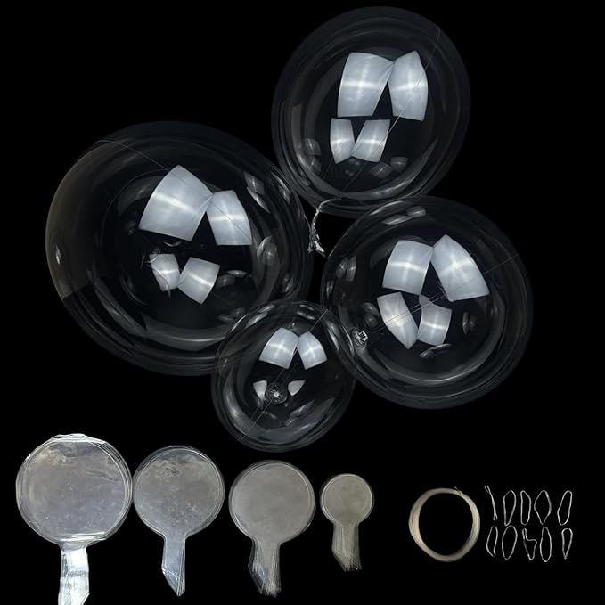 Clear Balloons Bubble, 60 Packs 4 Different Sizes Bobo Balloons Plastic Garland Arch Kits with Fishing Line/Transparent Rubbers for Party Decorations