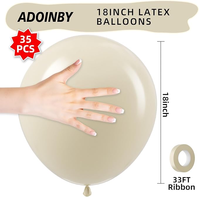 18 Inch White Sand Large Balloons - 35Pcs Thick Sand White Cream Balloons Big Round Latex Party Balloons for Birthday Baby Shower Wedding Graduation Themed Party Decorations
