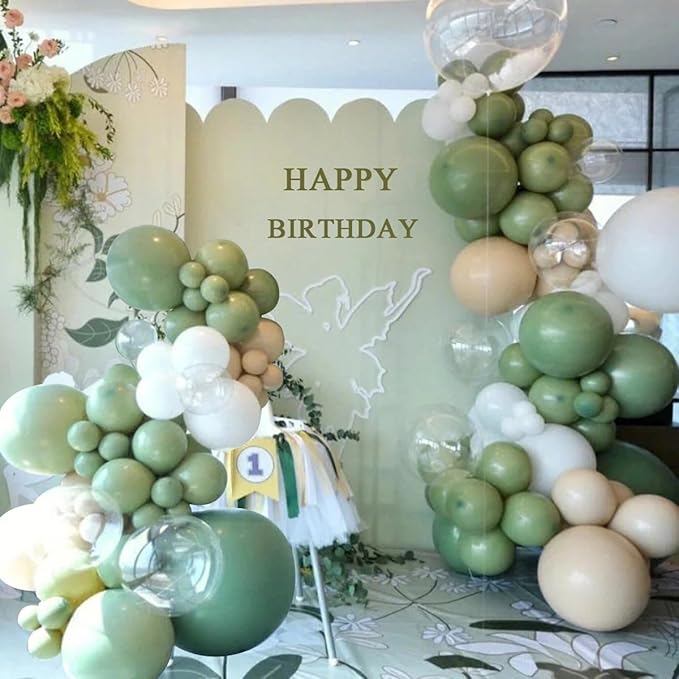 Green White Sand Balloon Arch Kit, 141Pcs Avocado Green Sand White Boho Sandy Brown and White Balloons for Baby Shower Bridal Shower Birthday Party