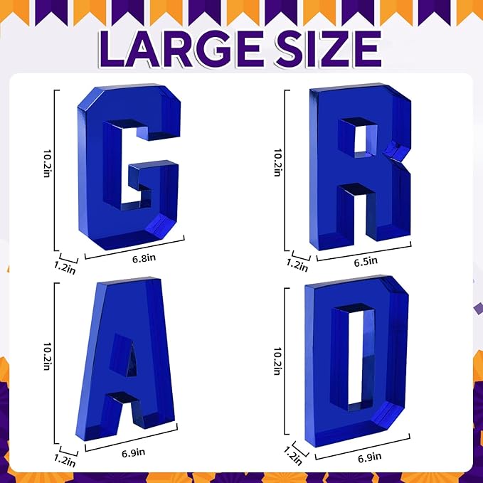 GRAD Set Cardboard Letter for Charcuterie 10.2'' Blue Grad Fillable Tray Charcuterie Paper Box for Graduation Party Decorations Chocolate Candy Cupcake Container