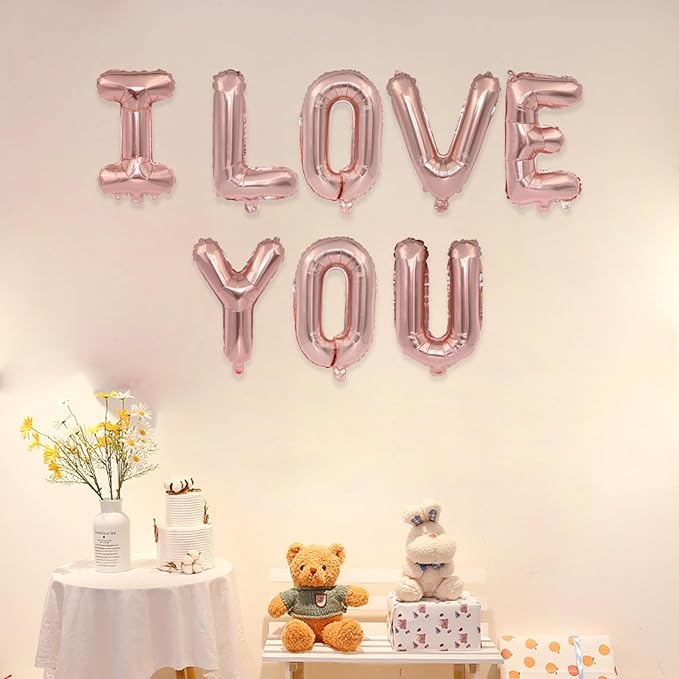 2 Set 16Pcs Rose Gold I LOVE YOU Letter Balloons 16in Balloon Foil Letter Decorations Party Decor Rose Gold Letter Balloons I LOVE YOU Party Supplies