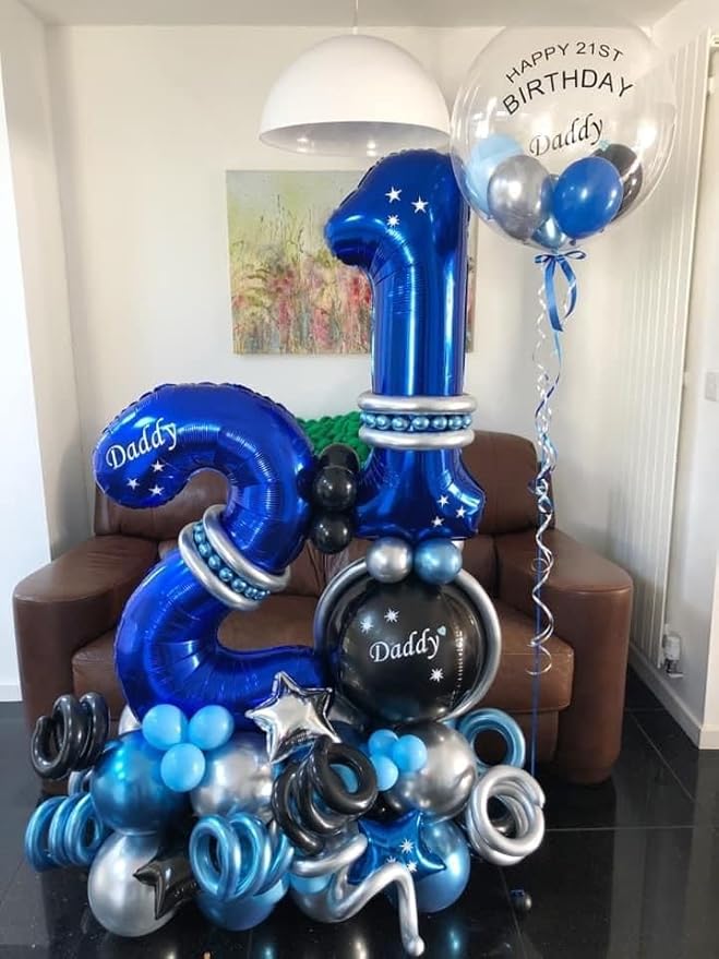 Night Blue Number Balloon 40 Inch, 0 Number Balloons, 10 20 30 40 50 Numbers Balloon Birthday Decorations, Party Supplies for Women