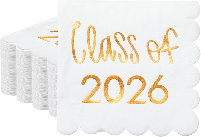100 Pcs Class of 2026 Graduation Cocktail Napkins 5 x 5 Inch Congrats Grad Scalloped Paper Napkins for Dinner Beverage Graduate Decorations(Orange)