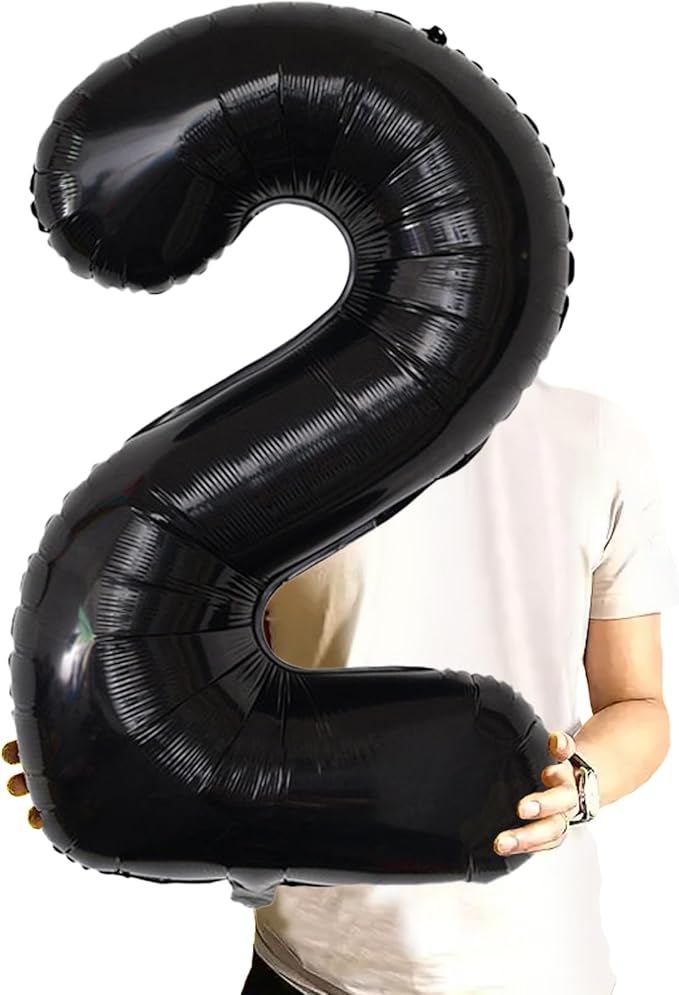 Number Balloons Black Party Balloon - Giant Number 2 Balloon, 40 Inch Large Balloon for Birthday Decorations, Black Party Supplies for Men Women