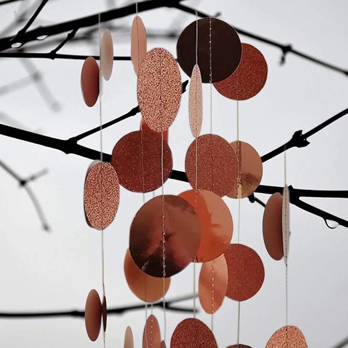 TTSAM 6 Pcs Rose Gold Paper Circle Dots Garland, 52 Feet, Perfect for Birthday, Bachelorette, Engagement, Wedding Parties, Reusable, Pre-strung