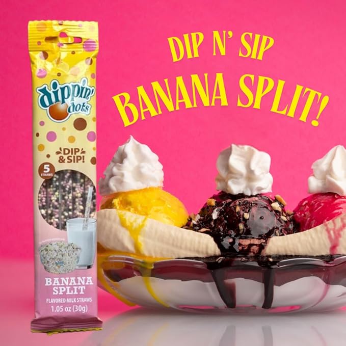 Dippin’ Dots Magically Flavored Milk Straws, Cotton Candy, Cookies 'n Cream, and Banana Split, 6-Pack Party Bundle (30 Count) | Fun Magic Straws for Kids, Drinks & Cereal | | Sweet Party Treats & Favors