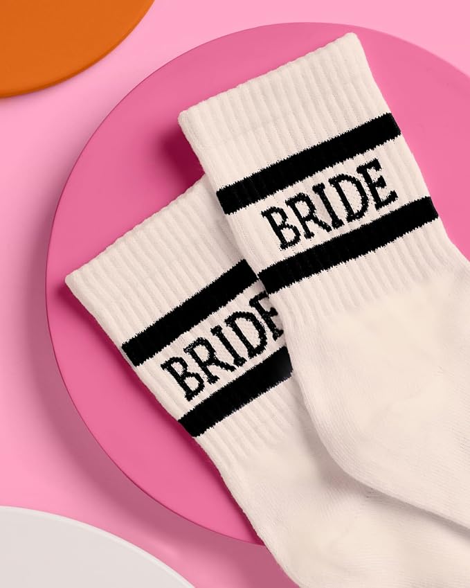 xo, Fetti Bride Socks, Ivory + Black | Bride To Be Gift, Bachelorette Decorations, Wedding Day Slippers, Bridal Footwear Gift