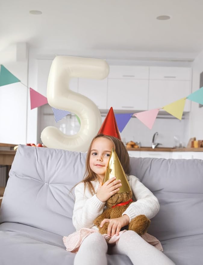 Cream Number 5 Balloons – 40 Inch Giant Foil Number Balloon, Light Cream Number Balloon for Birthday Anniversary Baby Shower Party Decorations