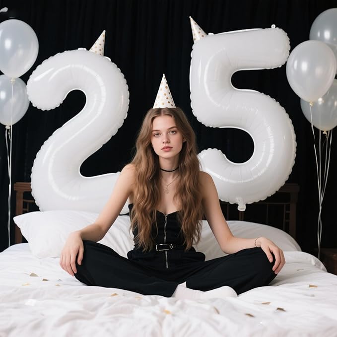 40 Inch White Number 25 Digital Balloon,Jumbo Mylar Foil Helium Balloon for 25 Balloons for Birthday Party,Wedding Anniversary Party Decorations