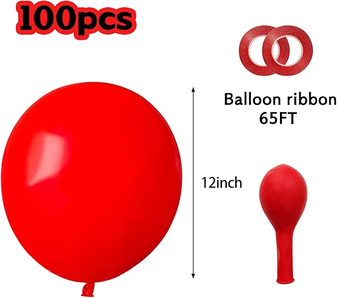 ASIYUHY Red Balloons 12 Inch 100 Pack Thicken Latex Red Balloon with 2 Rolls of Ribbon Round Helium Balloons for Christmas Valentine Birthday Wedding Baby Shower Party Decorations